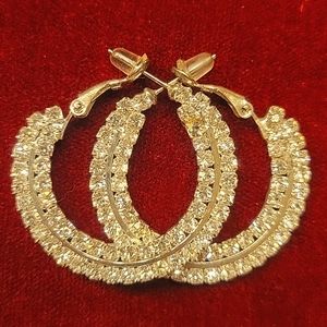 Eastern Indian Clear Rhinestone Embellished 5/8" Diameter Hoop Earrings